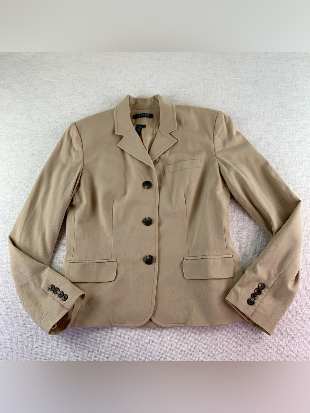 Lauren Ralph Lauren Women's 4 Beige Tan wool blend Blazer Jacket long sleeve